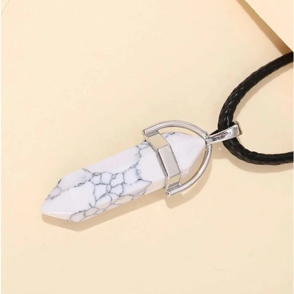 New Vegan Leather Sterling Silver White Howlite Natural Stone Artisan Necklace